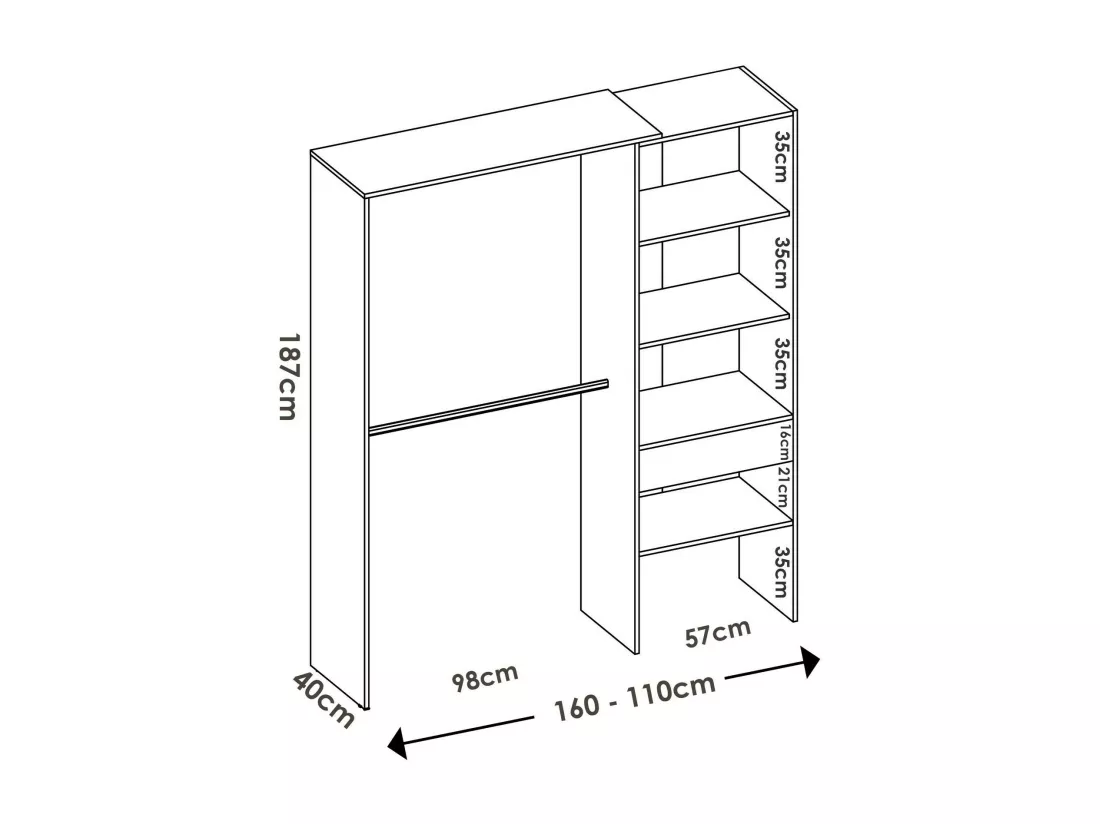 Armoire Dgarut, Structure pour dressing, Cintre ouvert, 160x40h187 cm, Chêne