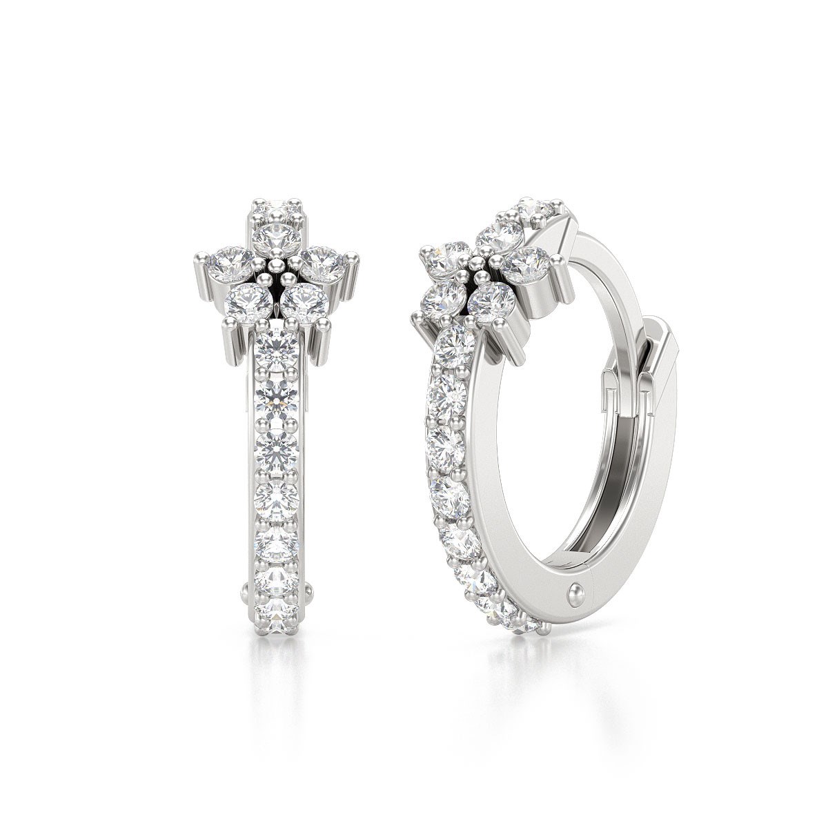 Boucles d'oreilles ADEN Créoles Or 585 Blanc Diamant 1.584grs