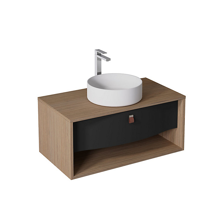 Meuble sous vasque à suspendre Havana noir mat 1 tiroir 90 cm