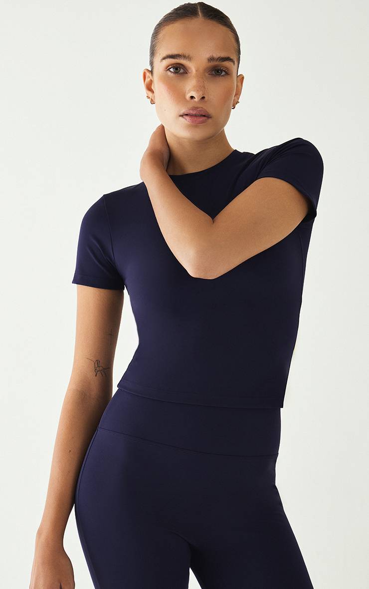 Bleu Marine Haut De Sport Moulant Longue Coupe À Manches Courtes Ultimate Sculpt