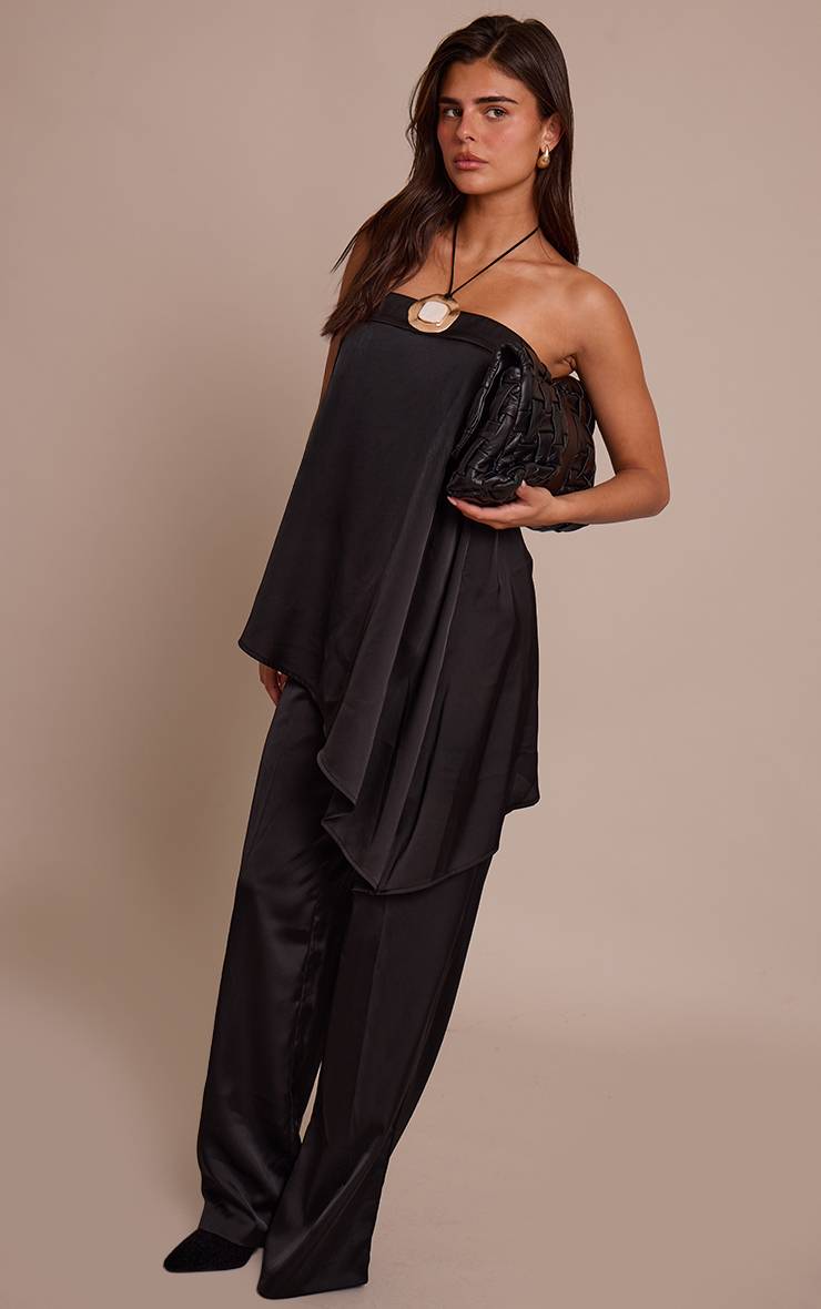 Noir Haut Long Vaporeux Asymétrique À Bustier Tissé