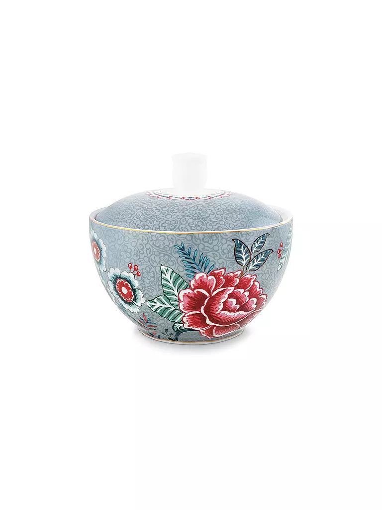 PIP STUDIO Zuckerdose klein 300ml FLOWER FESTIVAL Light Blue hellblau