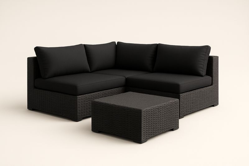 Rattan Ecksofa mit Tisch Schwarz