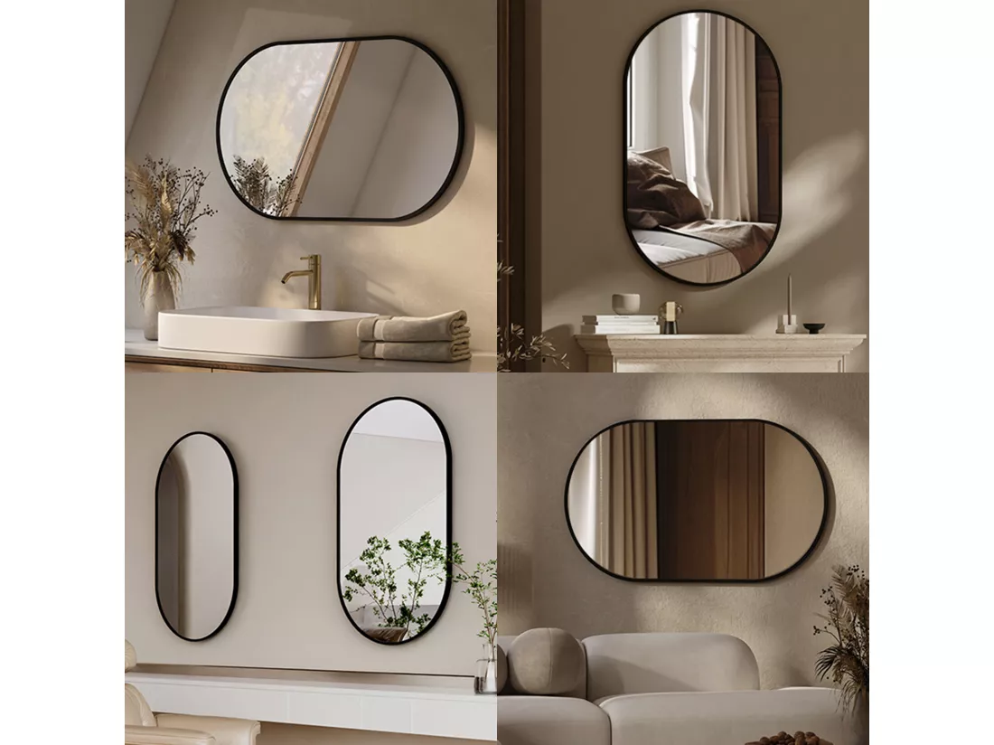 EMKE Miroir mural 45 × 60 cm Miroir ovale avec cadre noir, Miroir non lumineux salle de bain