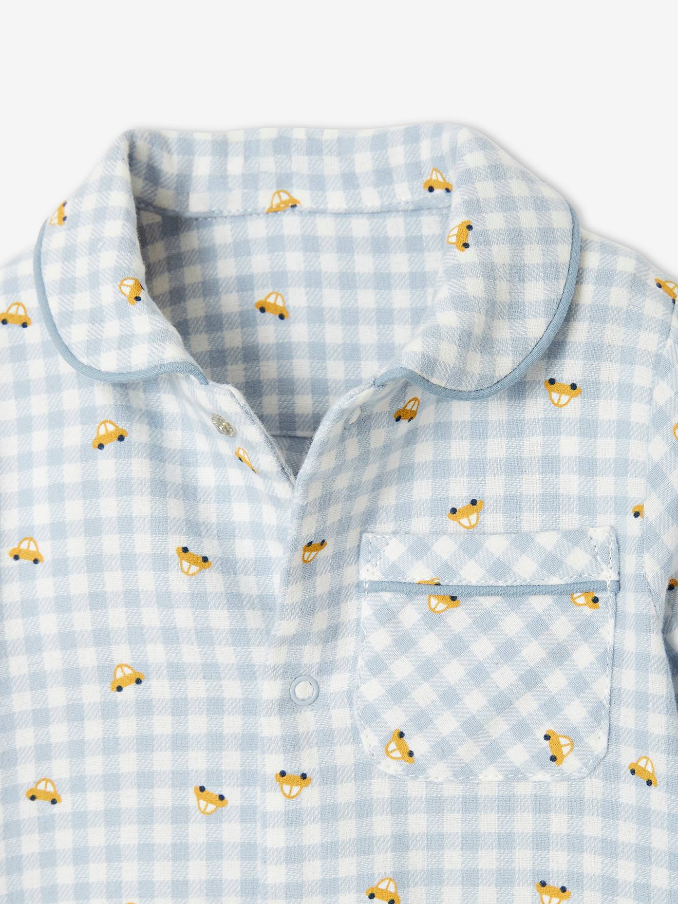 Pijama de flanela para bebê, xadrez branco claro.