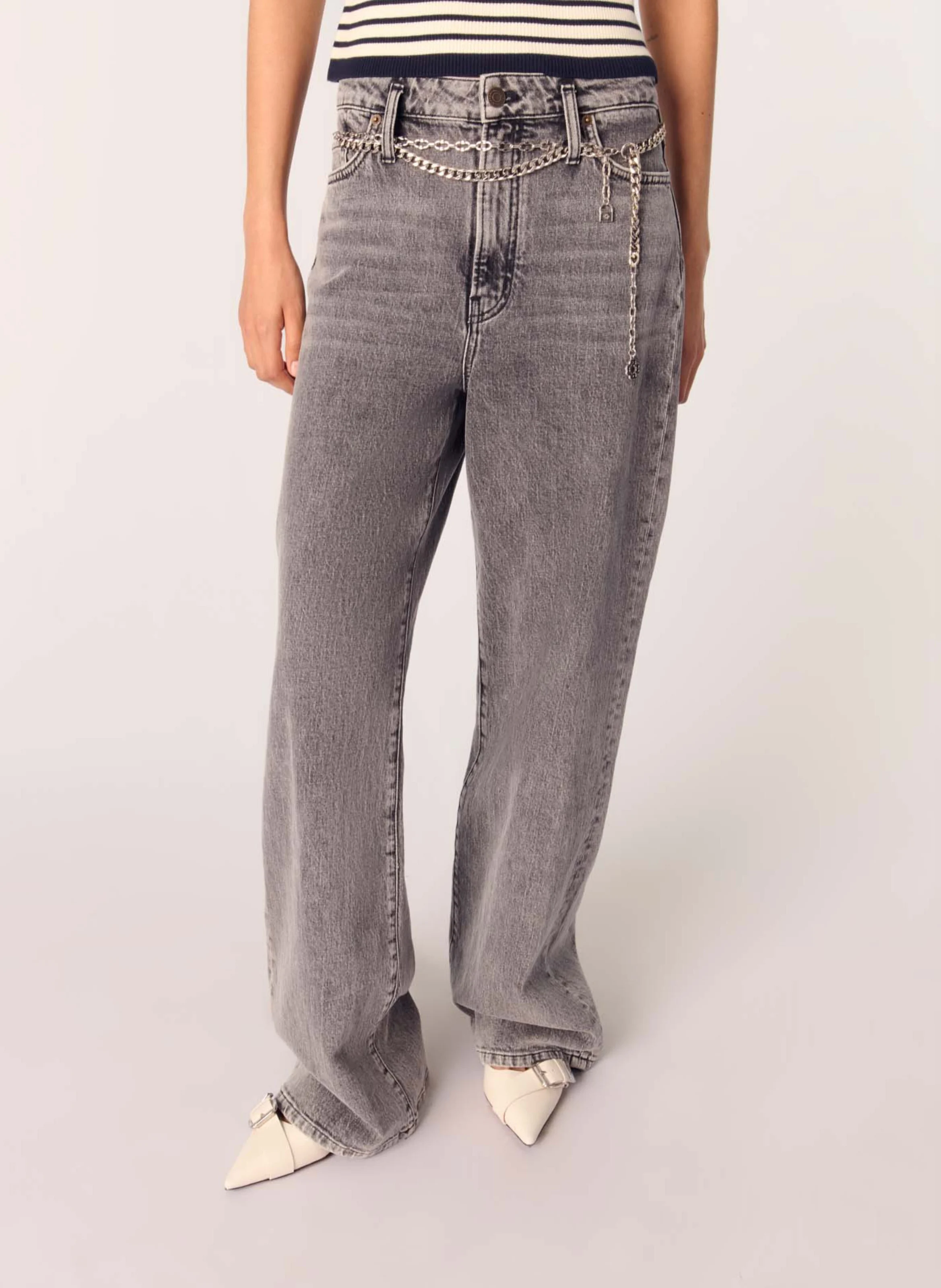Jean droit délavé en coton mélangé | Gris