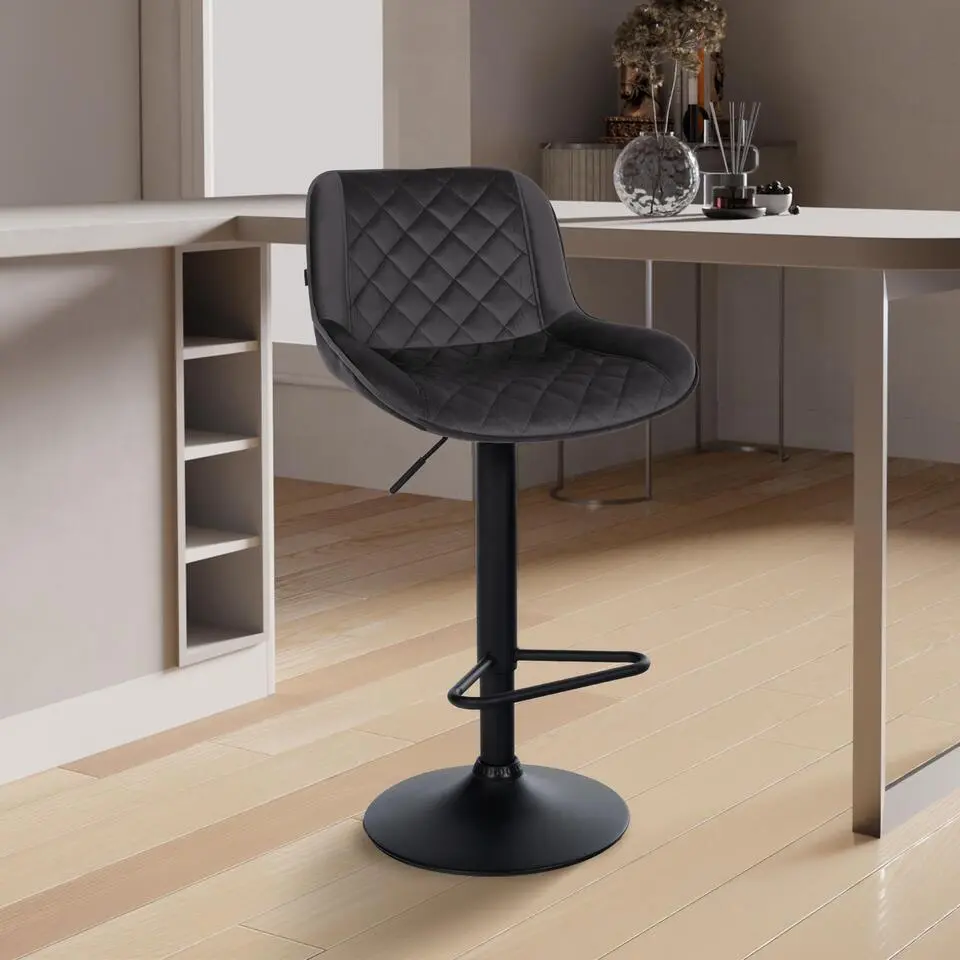 CLP Set van 2 Barkruk Kasson zwart Frame - Fluweel - zwart
