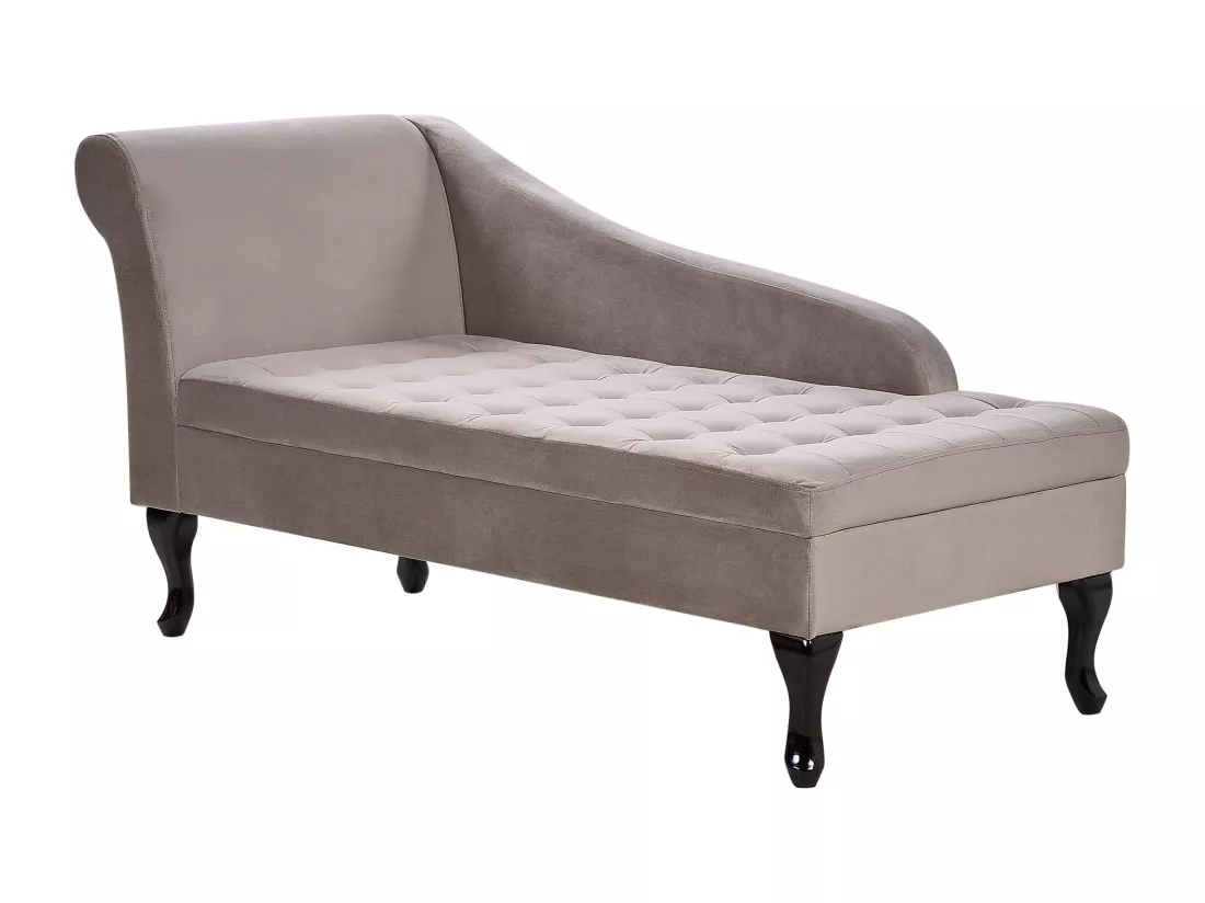 Chaise longue côté droite en velours taupe avec rangement PESSAC