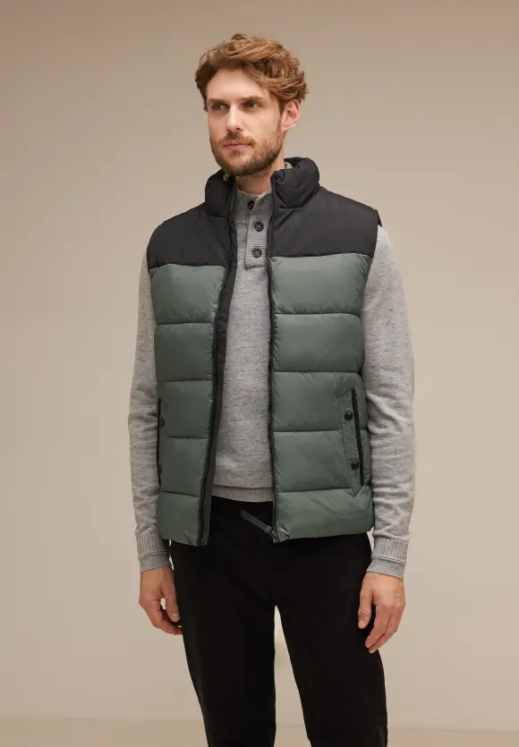 Pufferweste im Materialmix - ash green
