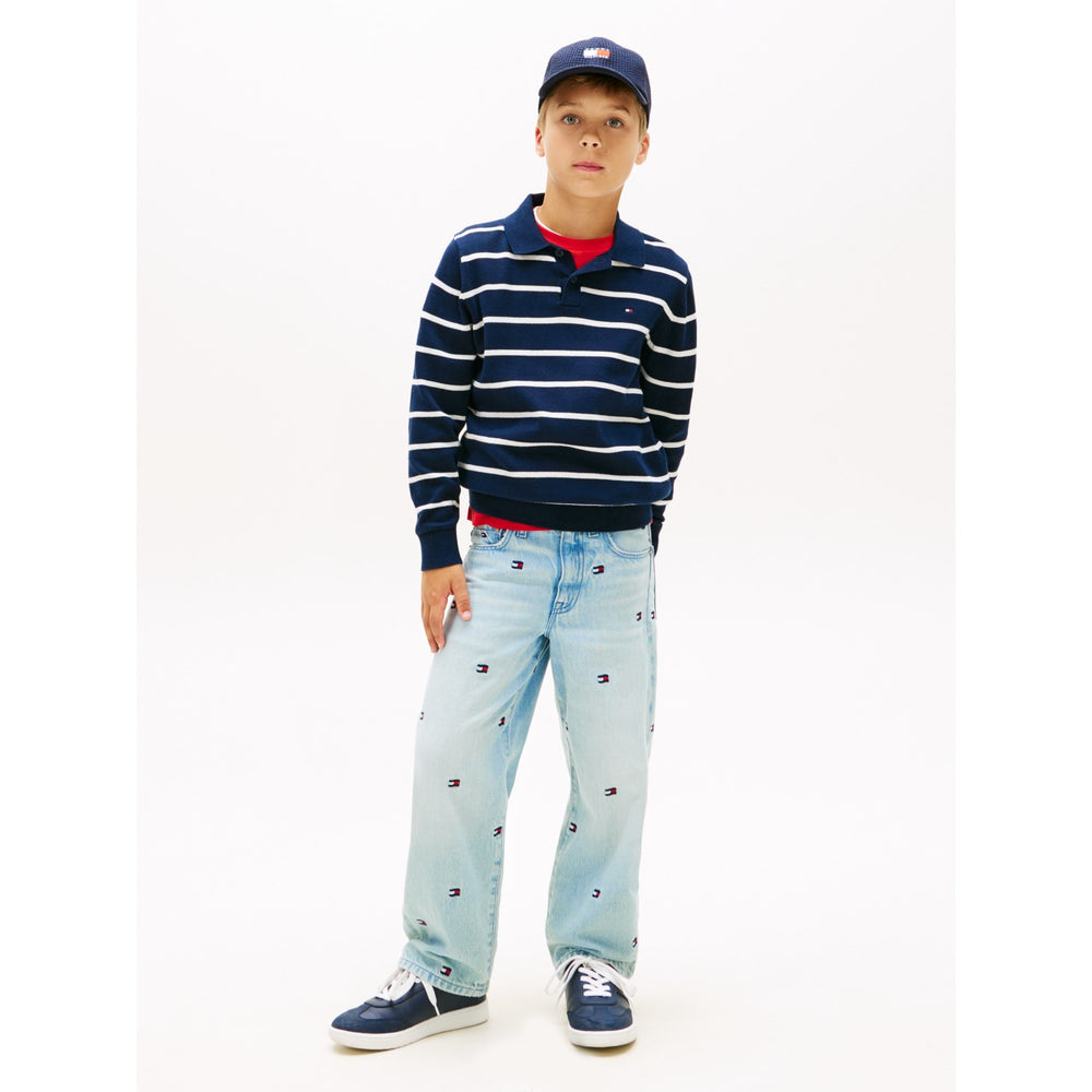 Køb Tommy Hilfiger Dark Night Navy Stripe Polo Krave Sweater Ls