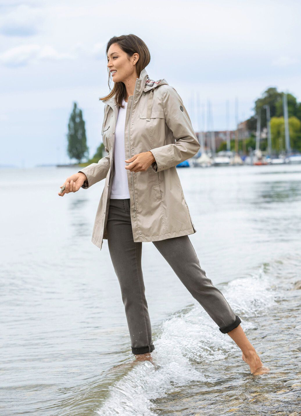 Longjacke mit abnehmbarer Kapuze