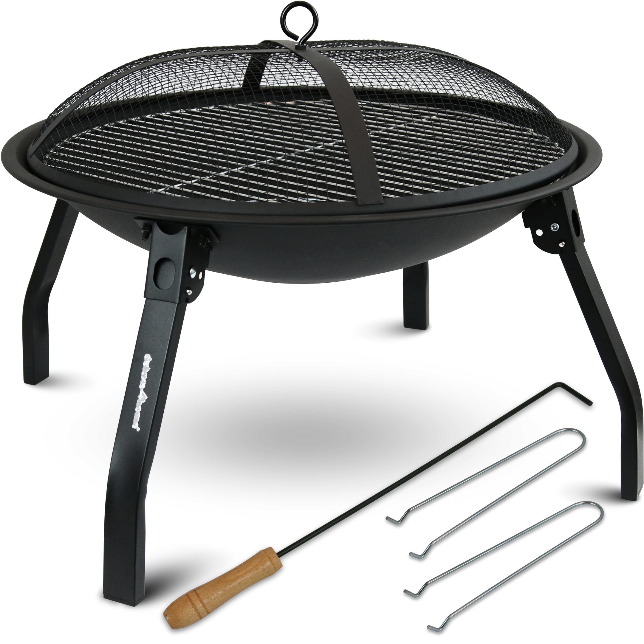 deluxe4home® Feuerschale XL I Grillrost + Funkenschutzdeckel I 55 cm Durchmesser, schwarz