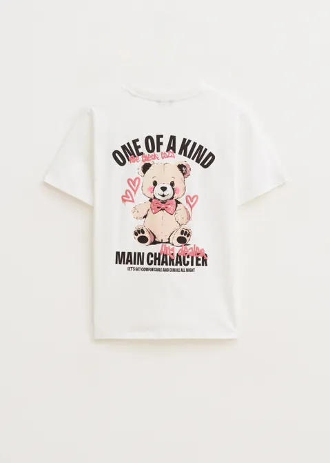 T-shirt met print teddybeer wit (WIT)