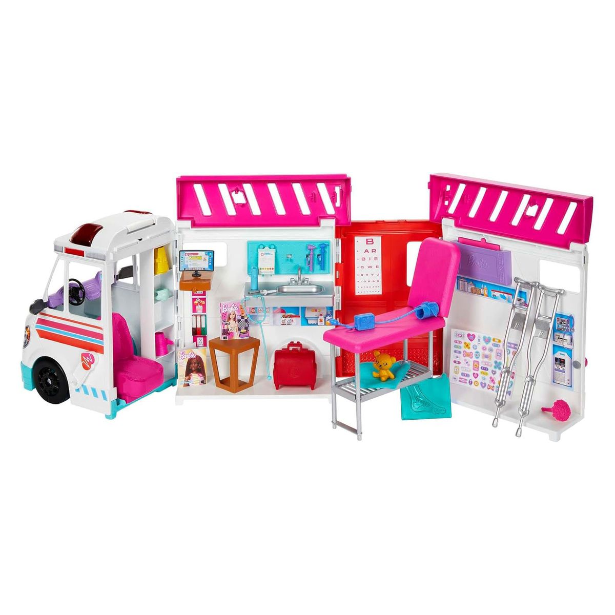 Mattel HKT79 - Barbie - You can be anything - 2 in 1 Krankenwagen und Klinik (ohne Puppe), Spielset mit Licht und Sound