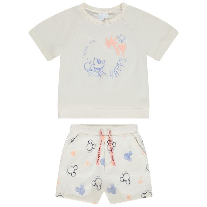 Ensemble 2 pièces Mickey Disney Bermuda + t-shirt pour bébé - Ecru
