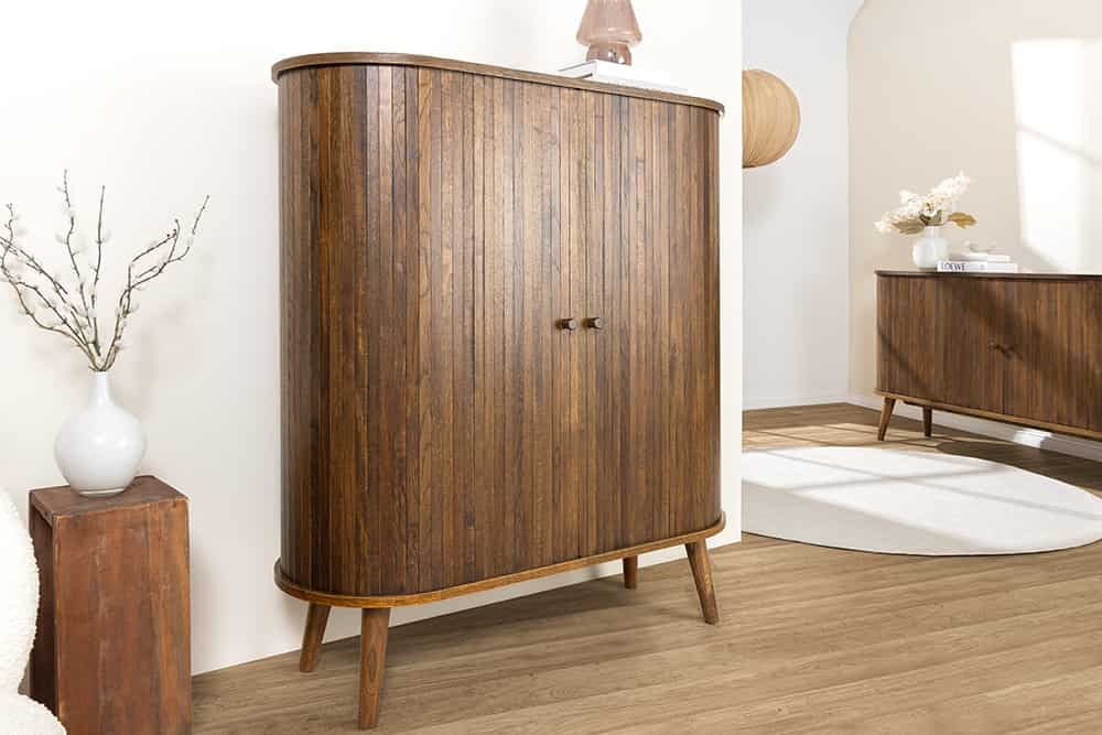 Retro Highboard VALHALLA WOOD 120cm smoke Eichenholz Schiebetüren