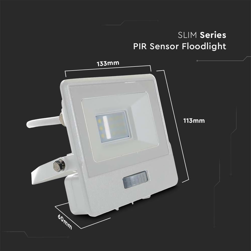 V-TAC VT-118S-1-W - LED-schijnwerper met PIR-sensor - Samsung - IP65 - Wit - 10W - 735 lumen -
