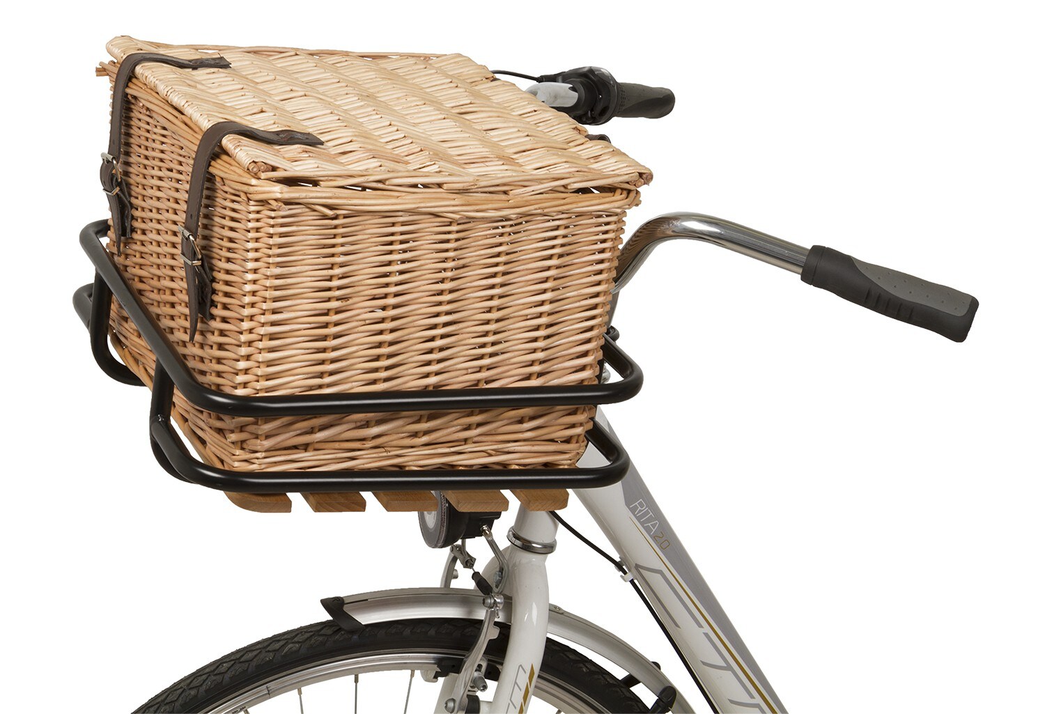 M-Wave Weidenkorb Fahrradkorb für Frontgepäckträger Fahrrad Korb groß mit Deckel