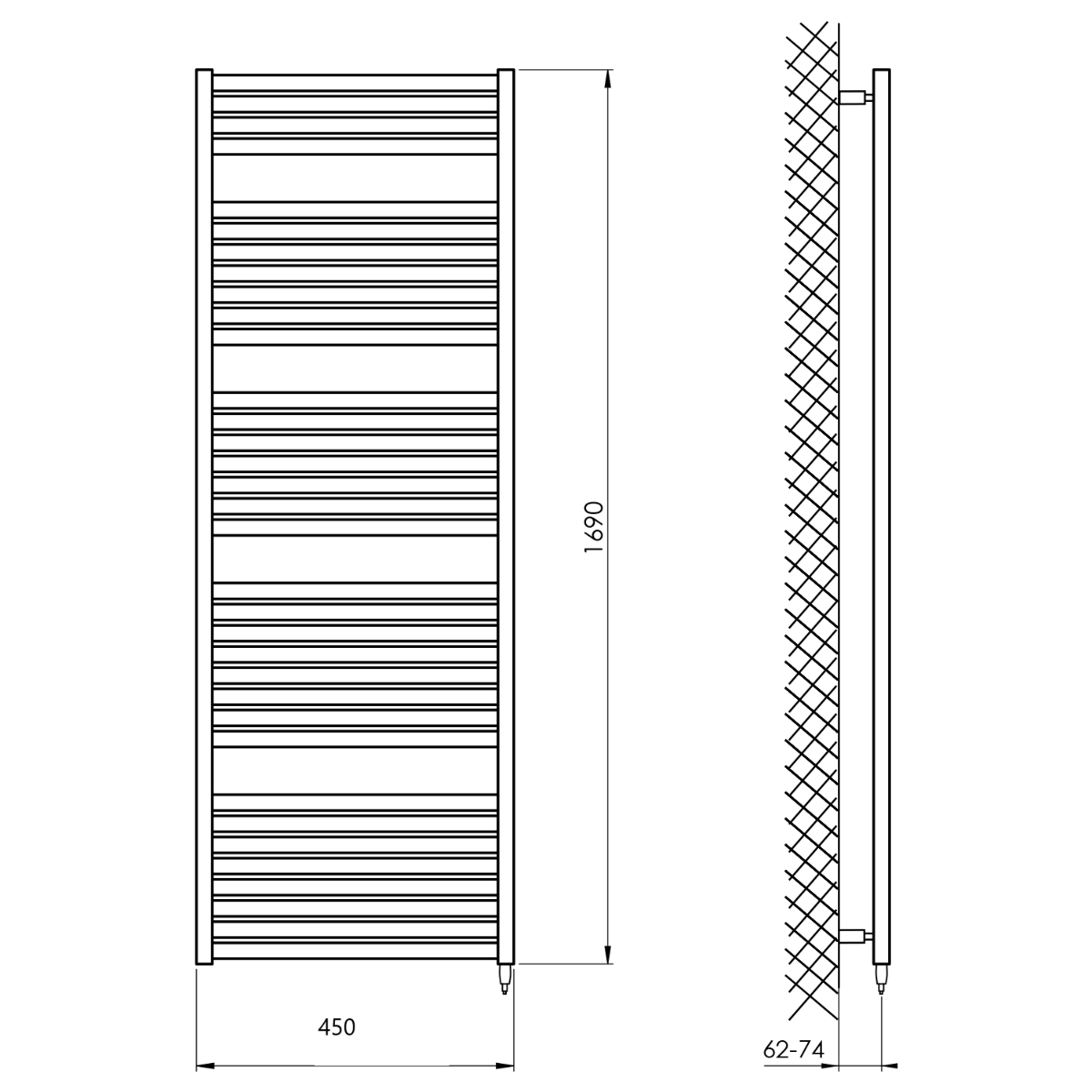 Sapho Tondi elektrische radiator zwart mat 45x169cm 600W