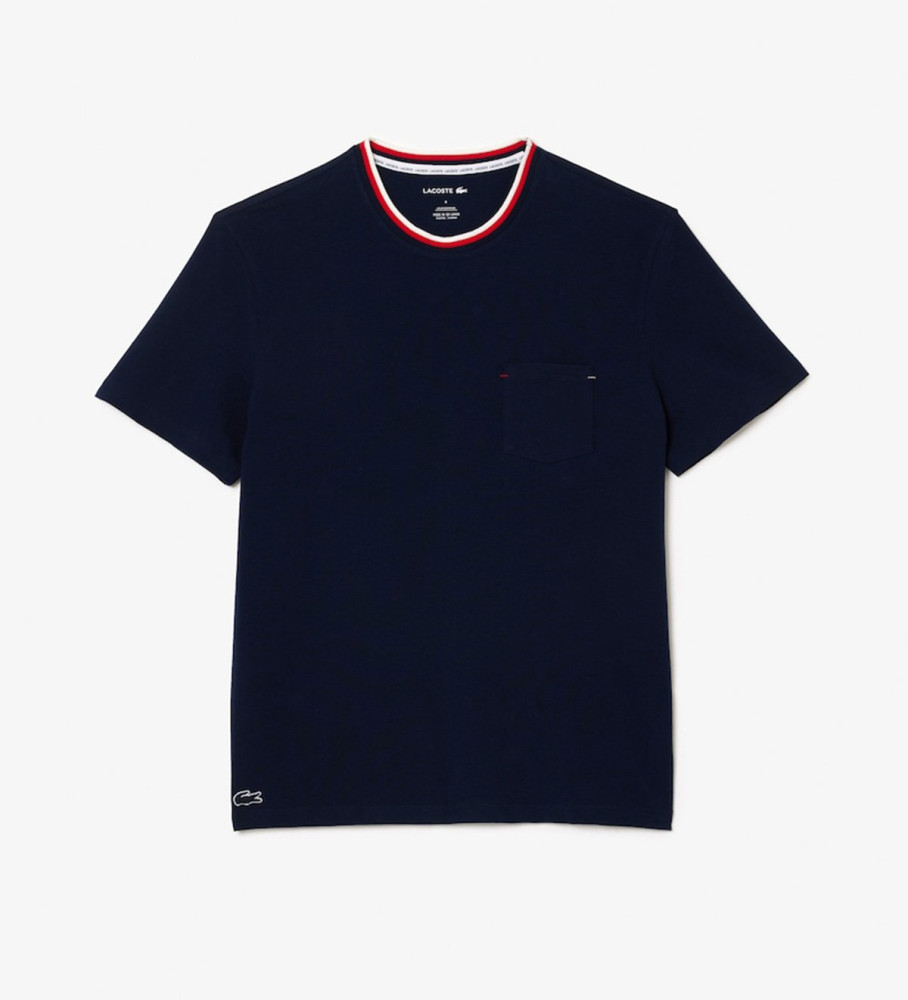 Camiseta de pijama Lacoste azul marinho com gola contrastante
