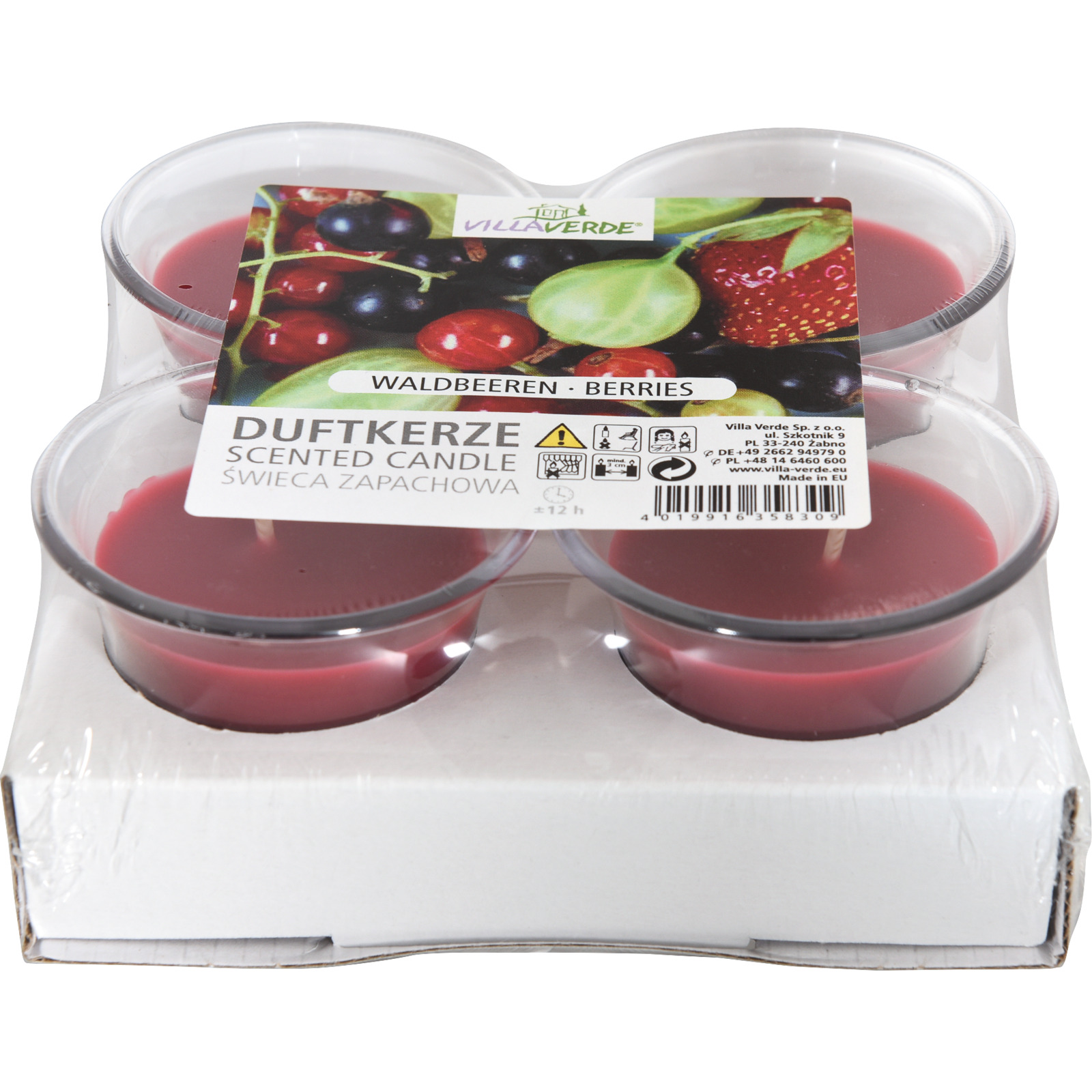 Villa Verde Duftkerze Waldbeeren, 4 Stück