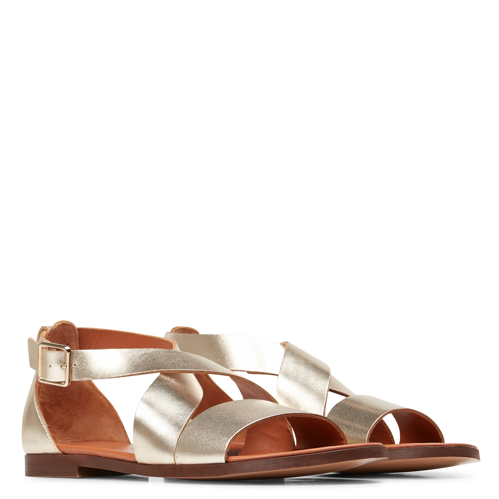 ESTELLE - Sandales plates en cuir | Doré