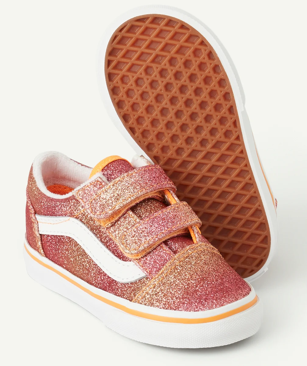 VANSbaskets basses à scratchs bébé old skool à paillettes oranges