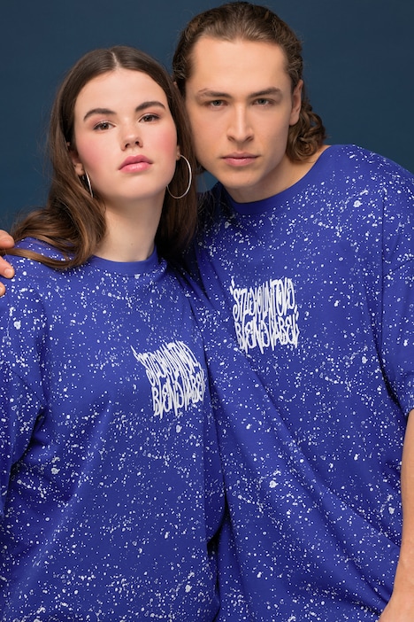 T-Shirt, oversized, Sprenkel, Rücken Print, Rundhals, Halbarm, Unisex