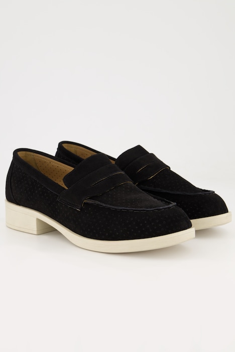 Leder-Loafer, Veloursleder, Textilfutter, Blockabsatz