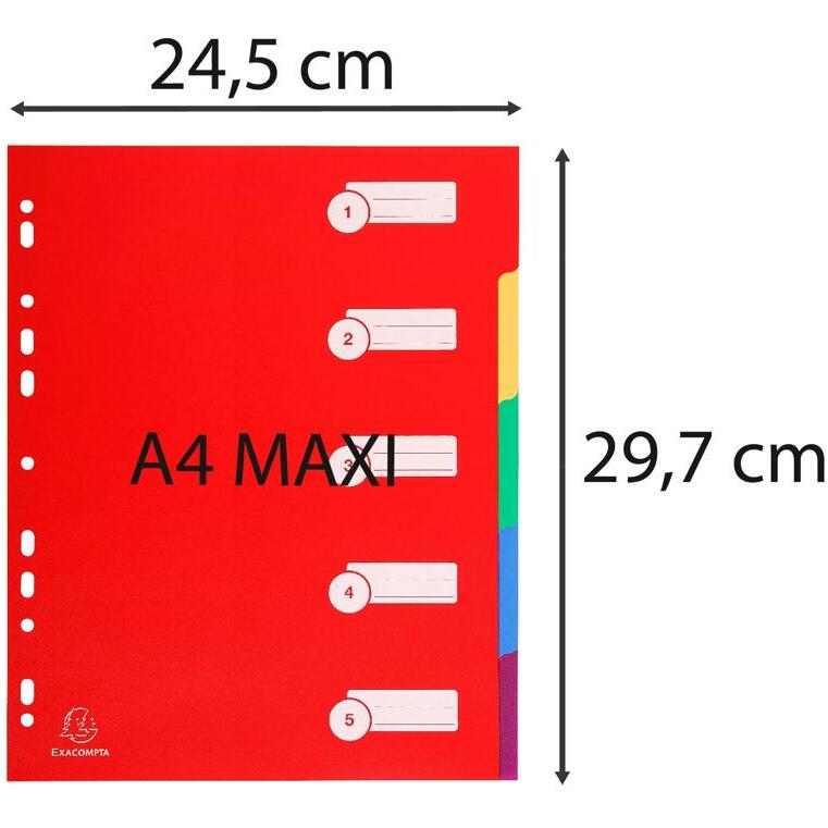 Intercalaires A4 maxi polypropylène opaque semi rigide 5 positions