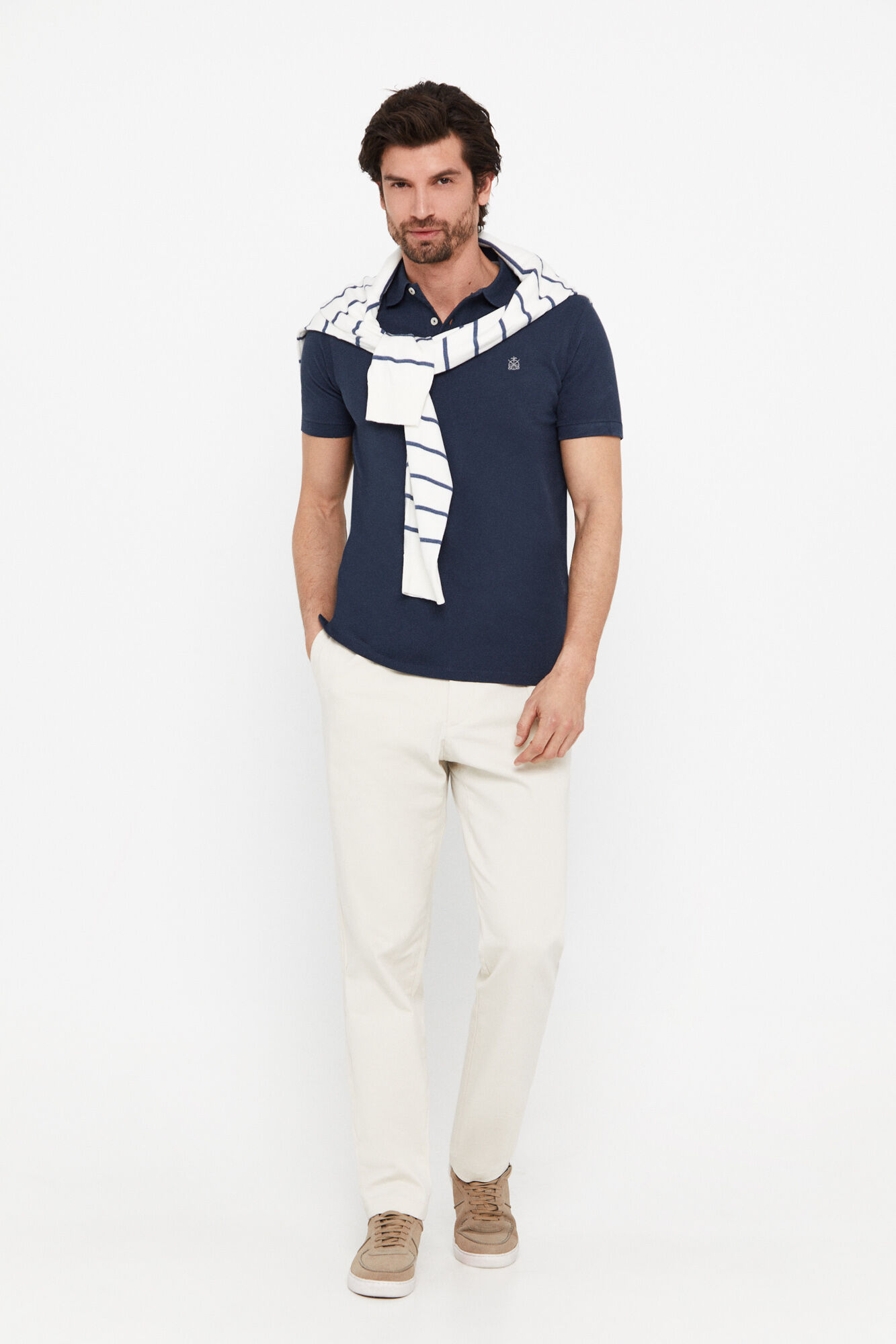 Polo básica de piqué slim - Azul escuro