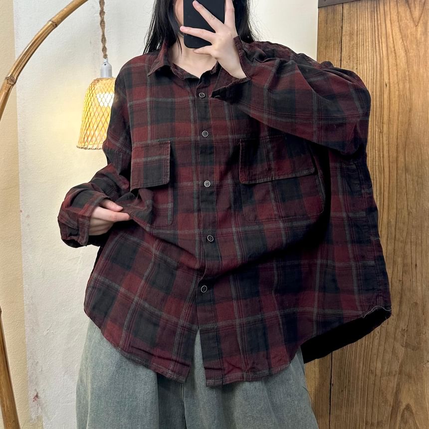 Cotton & Casual - Geruit Oversized Overhemd met Lange Mouwen