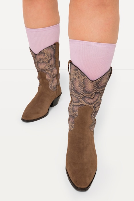 Leder-Western-Stiefeletten, Veloursleder, Weite H