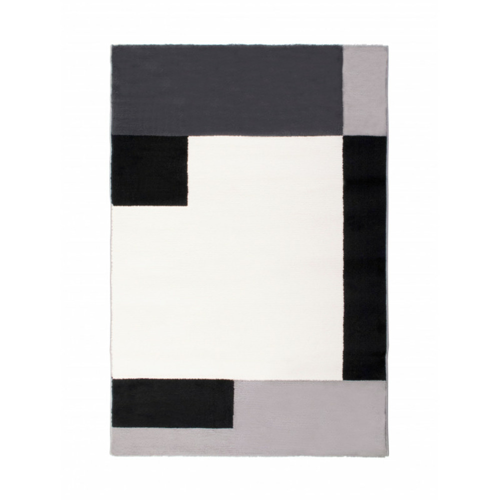 Tapis salon chambre motifs graphique géométrique poils doux noir blanc 150x200cm- décoration- mobilier d'intérieur