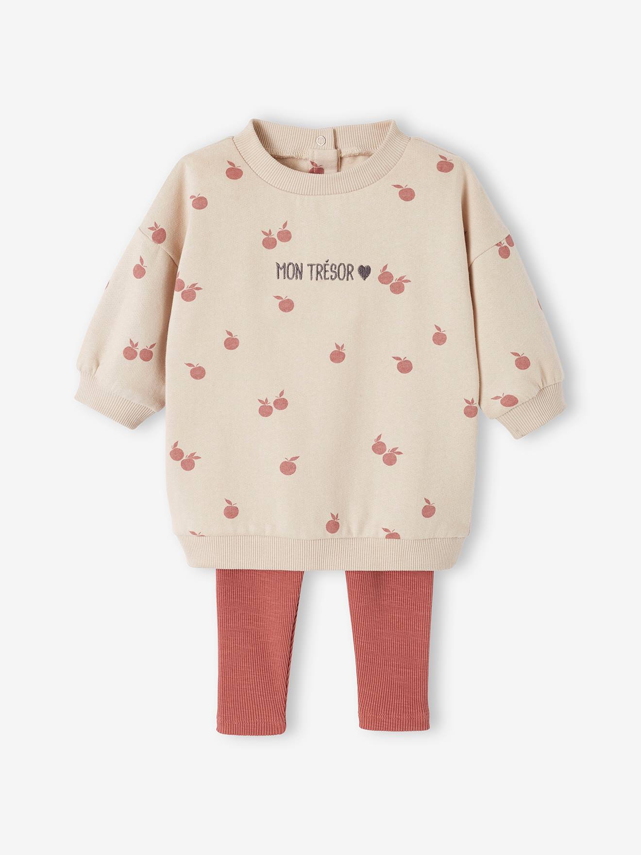 Conjunto de vestido e legging para bebê personalizável em bege e dourado