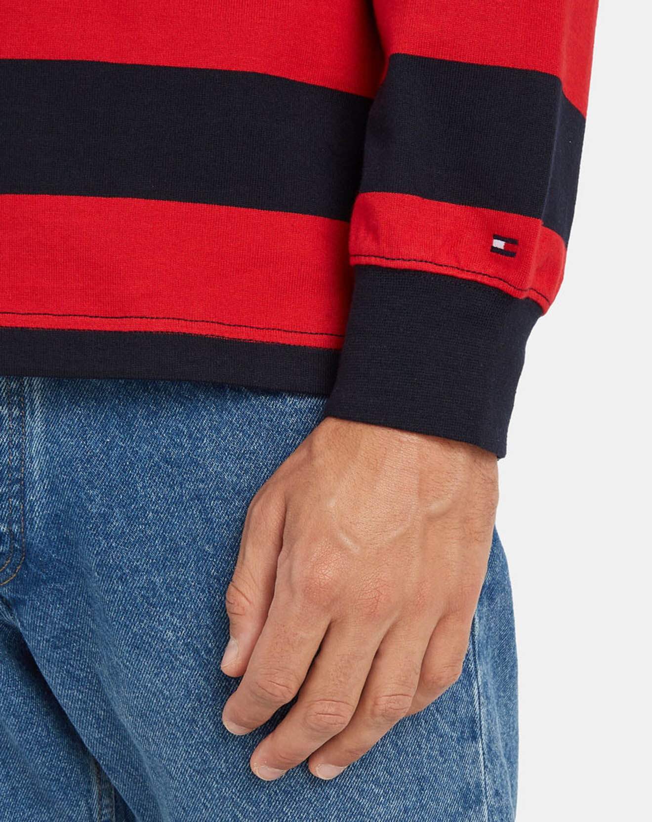 Tommy Hilfiger Sweat Rugby rayé bleu marine/rouge