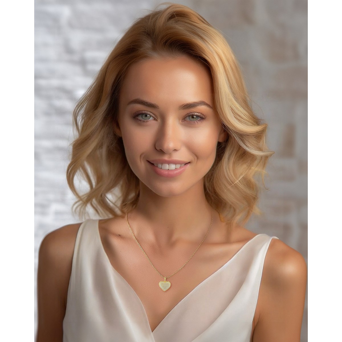 Collier Pendentif Coeur Or Jaune 585 et Diamants Chaine Or incluse 1.862grs