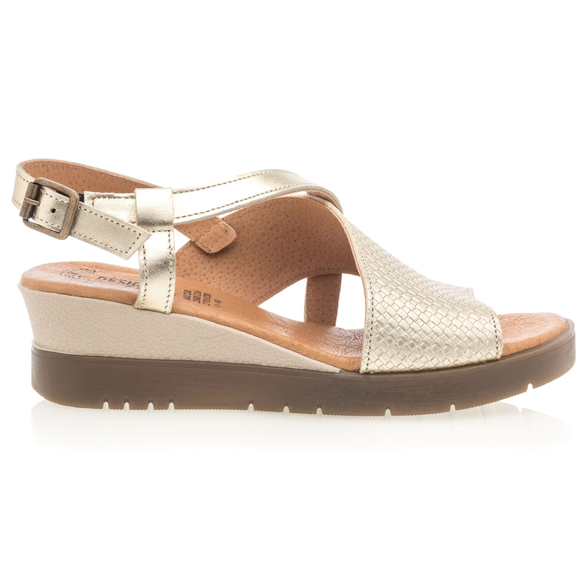 Sandales à talon compensé Femme en cuir or