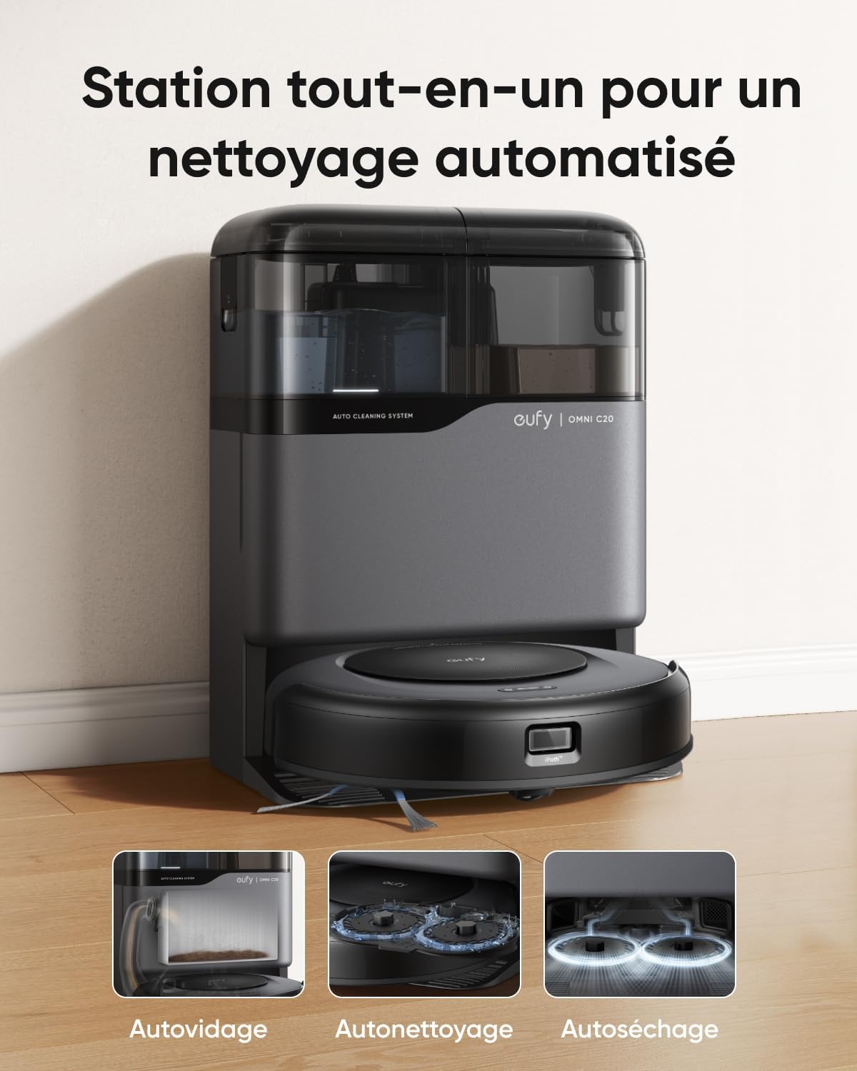 eufy Saugroboter Omni C20 mit All-in-One-Station, Auto-Entleerung, Auto-Wasch- und Trocknungsfunktion mit Wischfunktion (Generalüberholt)