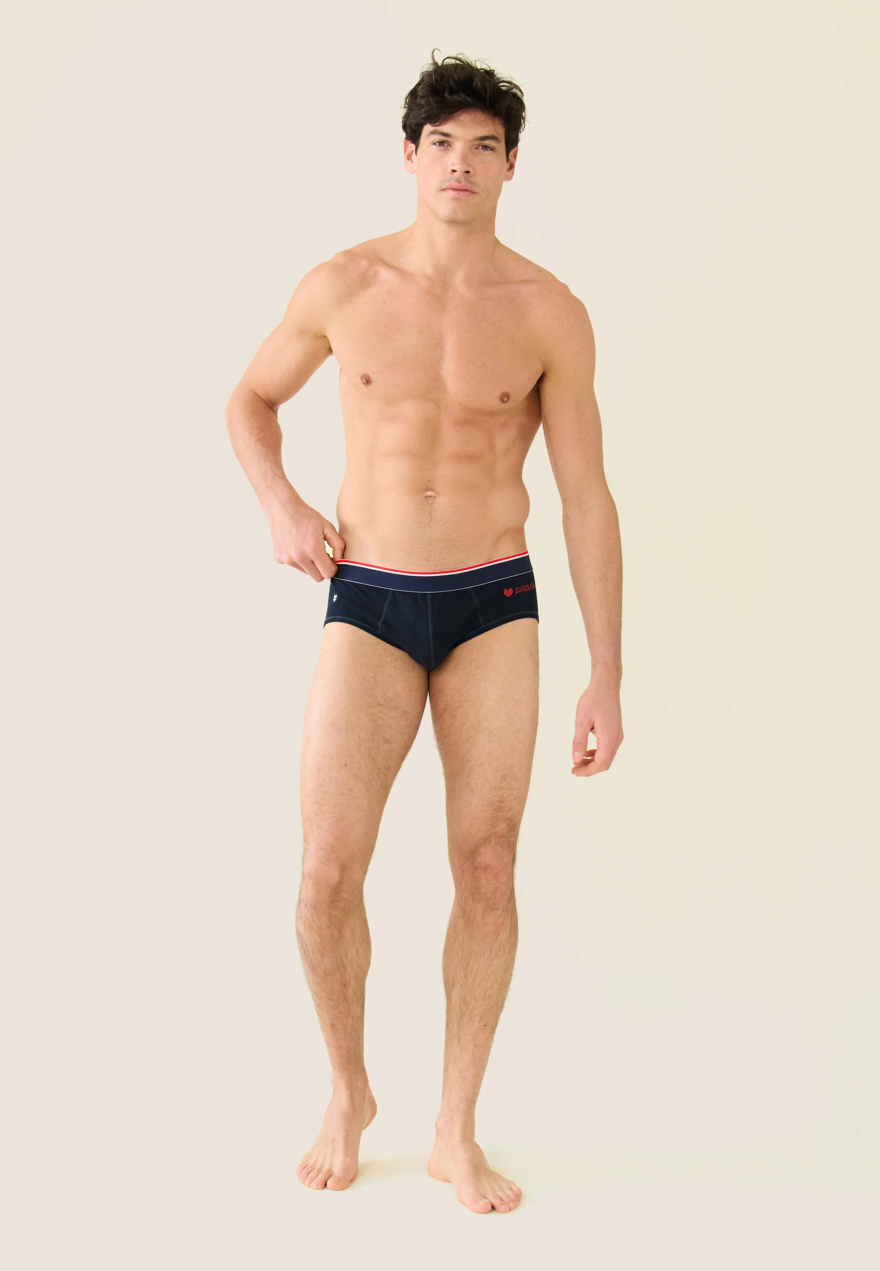 Slip en coton brodé-Terrible Marine Cœur Papa