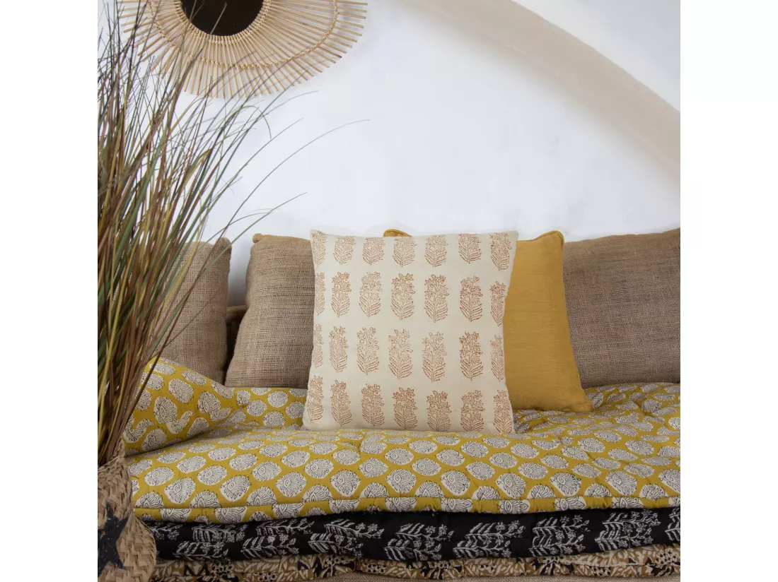 Now's Home - Coussin En Coton Imprime Beige Avec Motifs 40x40cm Adyar