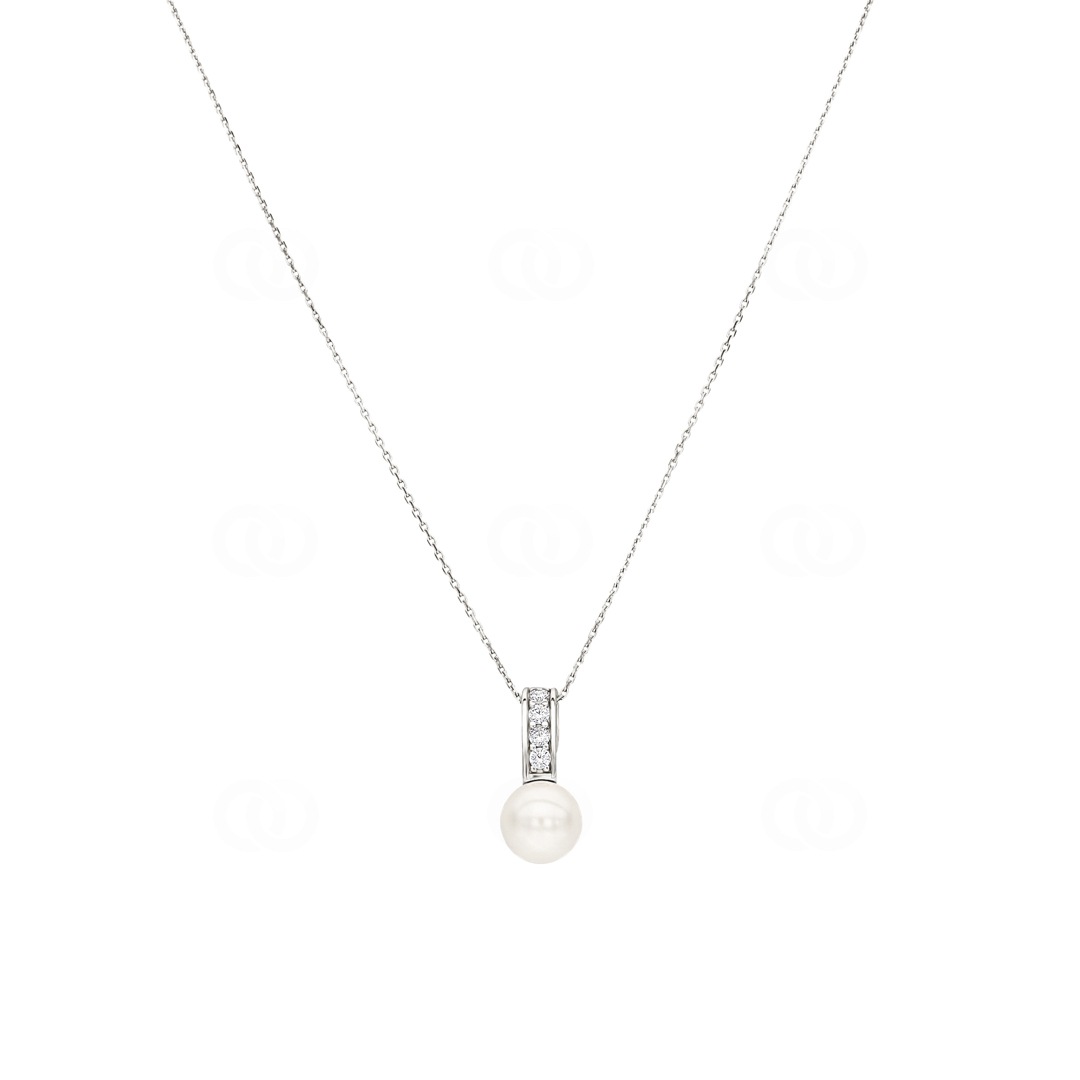 Collier mit Anhänger 925 Silber rhodiniert mit Kunstperle 10mm & Zirkonia