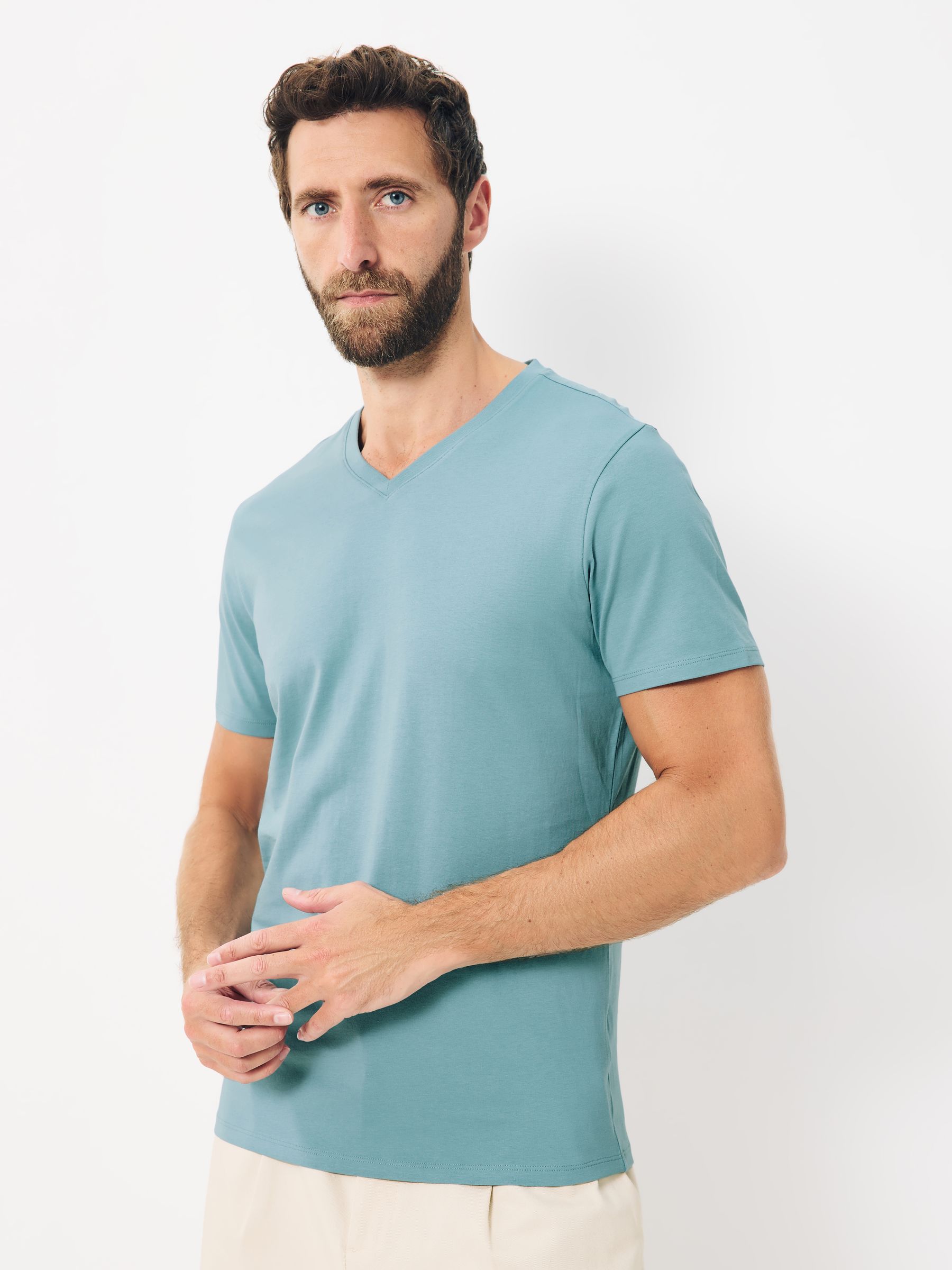 Blauw - Verpakking van 5 slim-fit 100% katoenen T-shirts met V-hals en laagjes