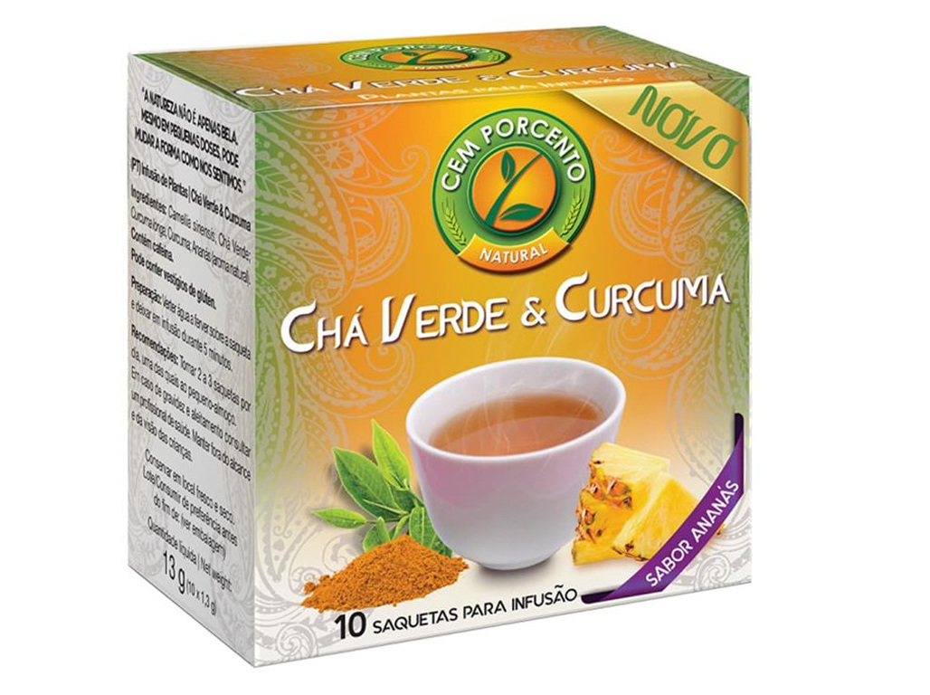 CHÁ CEM PORCENTO VERDE E CURCUMA 10 SAQUETAS