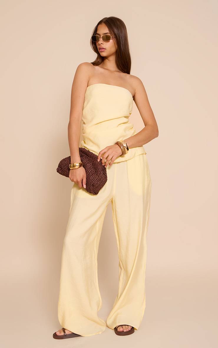 Pale Yellow Pantalon Droit Tissé