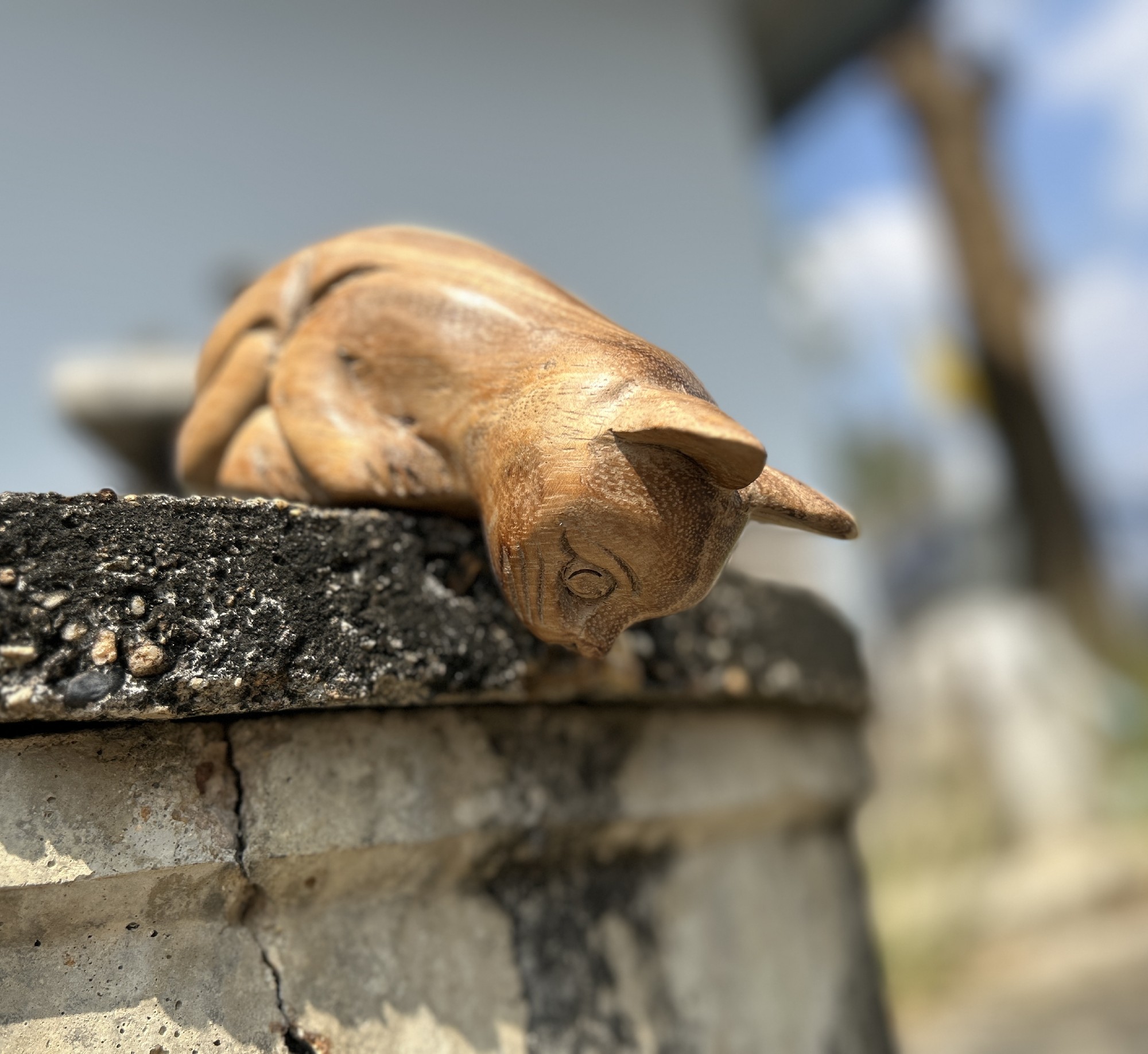 Holz-Figur 'Katze', natur, B 8 cm, L 19 cm, H 9 cm von fischer's lagerhaus
