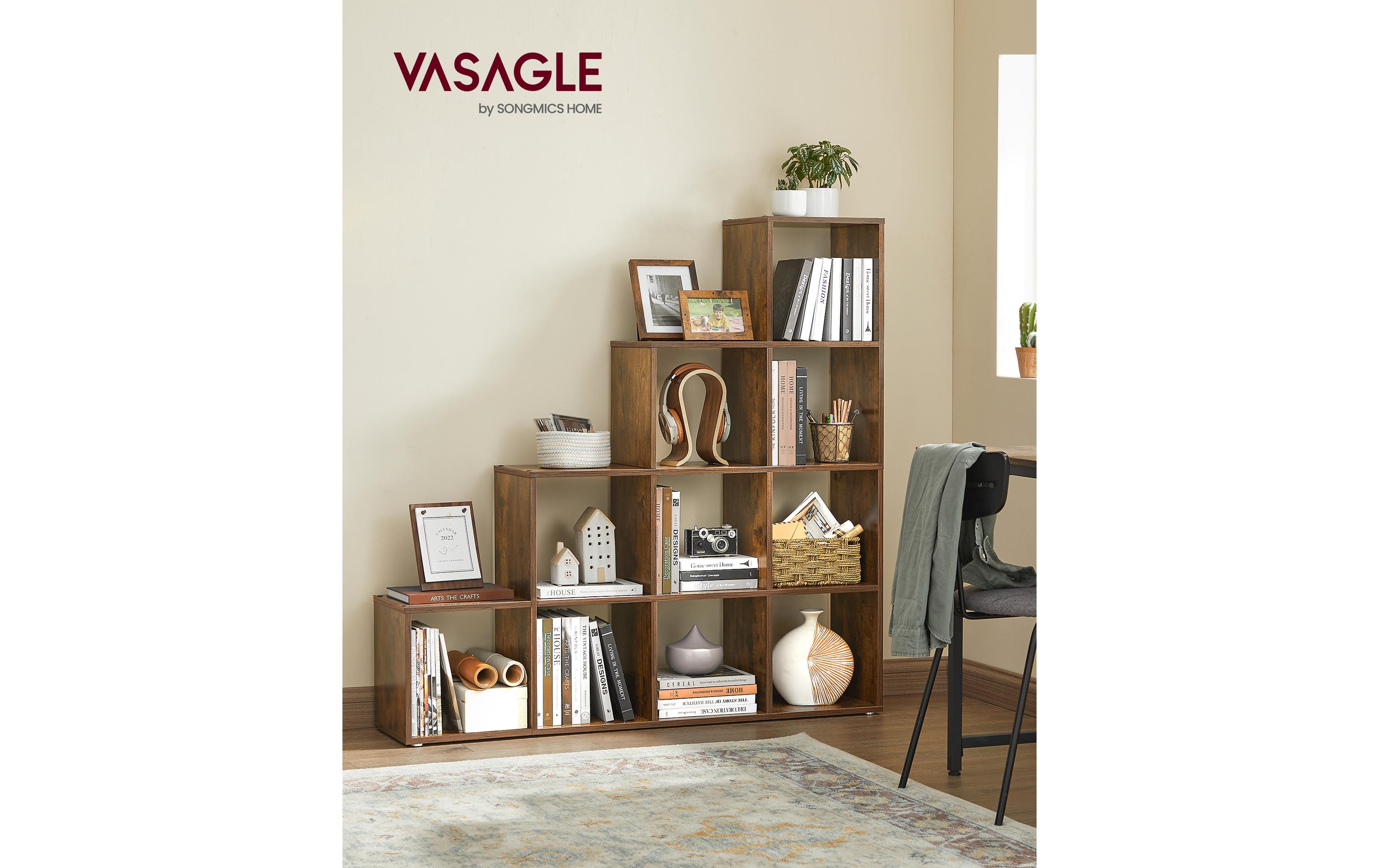 Regal mit 10 Würfeln 129.5 x 29 x 129.5 cm, Braun<br>Bücherregal