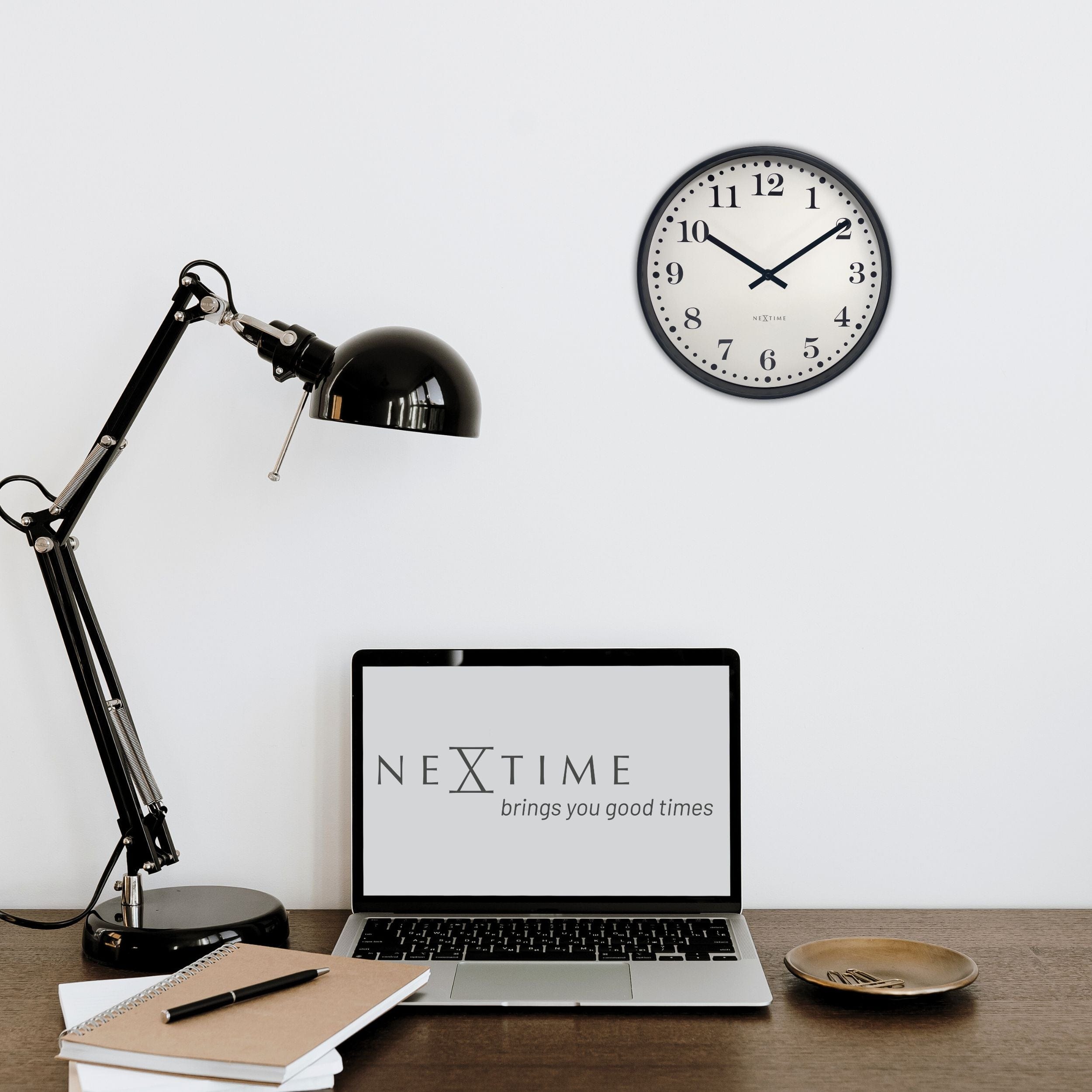 NeXtime - Wandklok 30cm - Stil - Zwart|Wit - Plastic - NeXtime