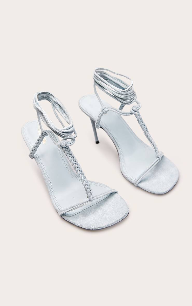 Bleu Sandales À Talons En Synthétique Tressé Avec Bride En T
