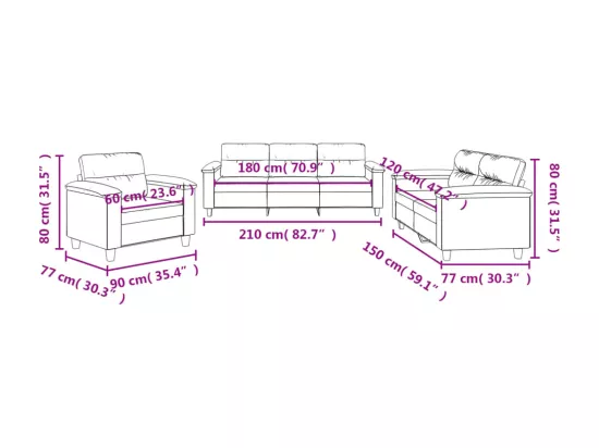 Ensemble de canapés 3 pièces avec coussins crème tissu microfibre